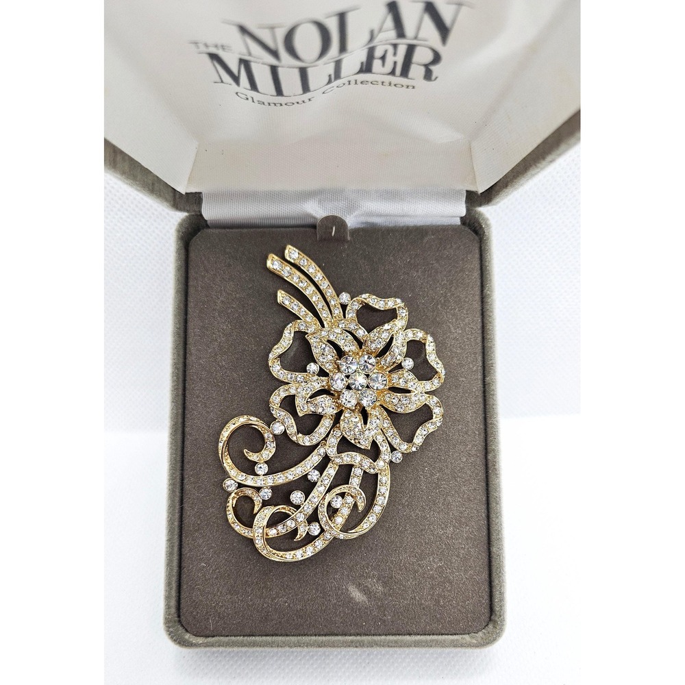 Nolan Miller Sevilla Jeweled Flower Brooch Gold-tone Rhinestone Pin Vintage 2006